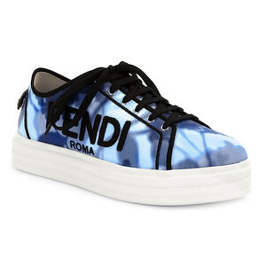 Fendi Rise Tie Dye Blue Black White Platform Logo Low Top Trainer Sneaker 39
